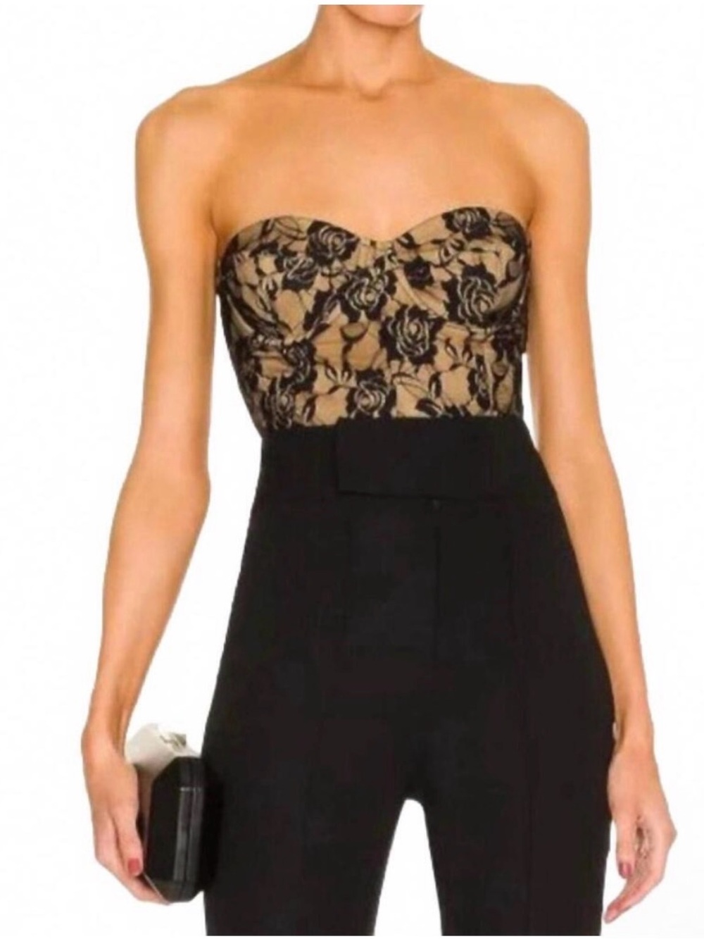 NEW Norma Kamali Mio Lace Corset Black Nude Strapless One Piece Swimsuit XS - Picture 2 of 9